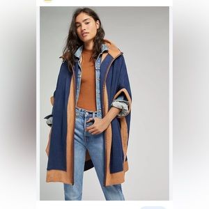 Anthropologie Shiloh Two-Tone Cape with faux leather buckle